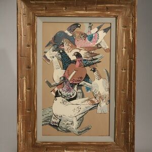 Colorful Bird Art in Rustic Frame - American Art Painting